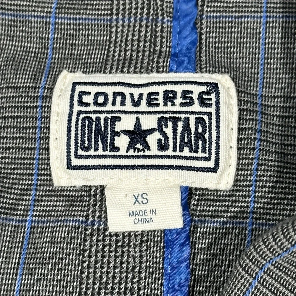 Converse One Star Mens XS Grey Blue Glen Plaid Cotton 2 Button‎ Blazer Jacket